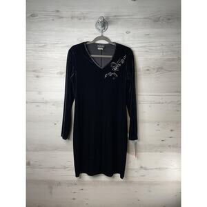 Danielle Casey Dress Womens 8 Velvet Embroidered Floral Long Sleeve Made in USA